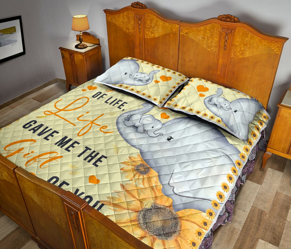 Elephant Mom And Baby - Quilt Bed Set- Love Quilt Bedding Set