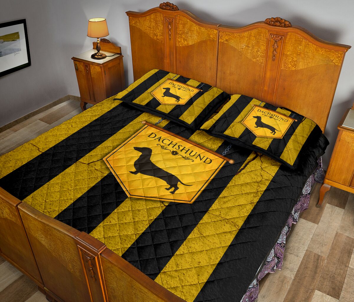Dachshund Retro Yellow - Quilts Bed Set - Love Quilt Bedding Set