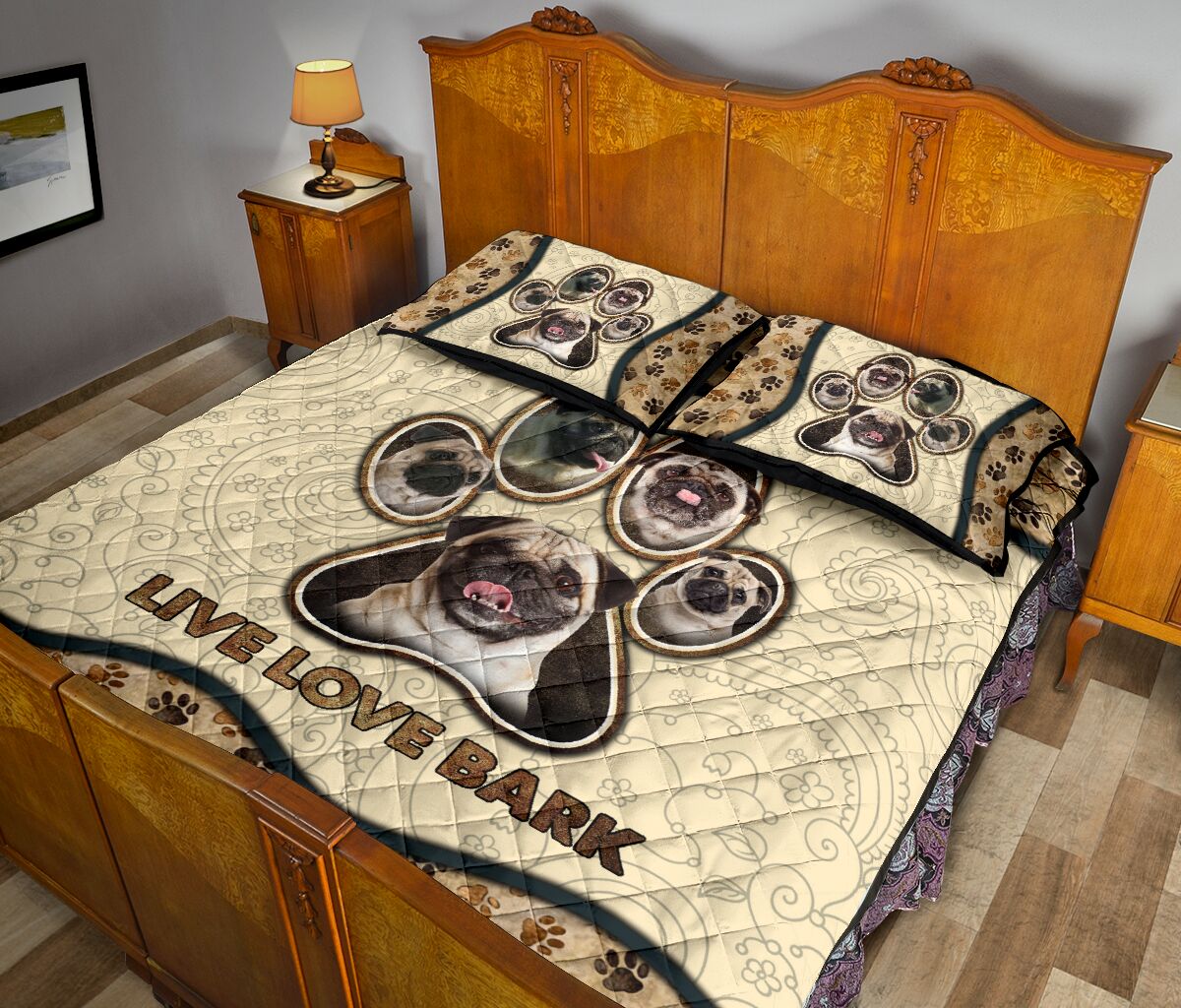 Pug Live Love Bark Vintage - Bed Set - Love Quilt Bedding Set