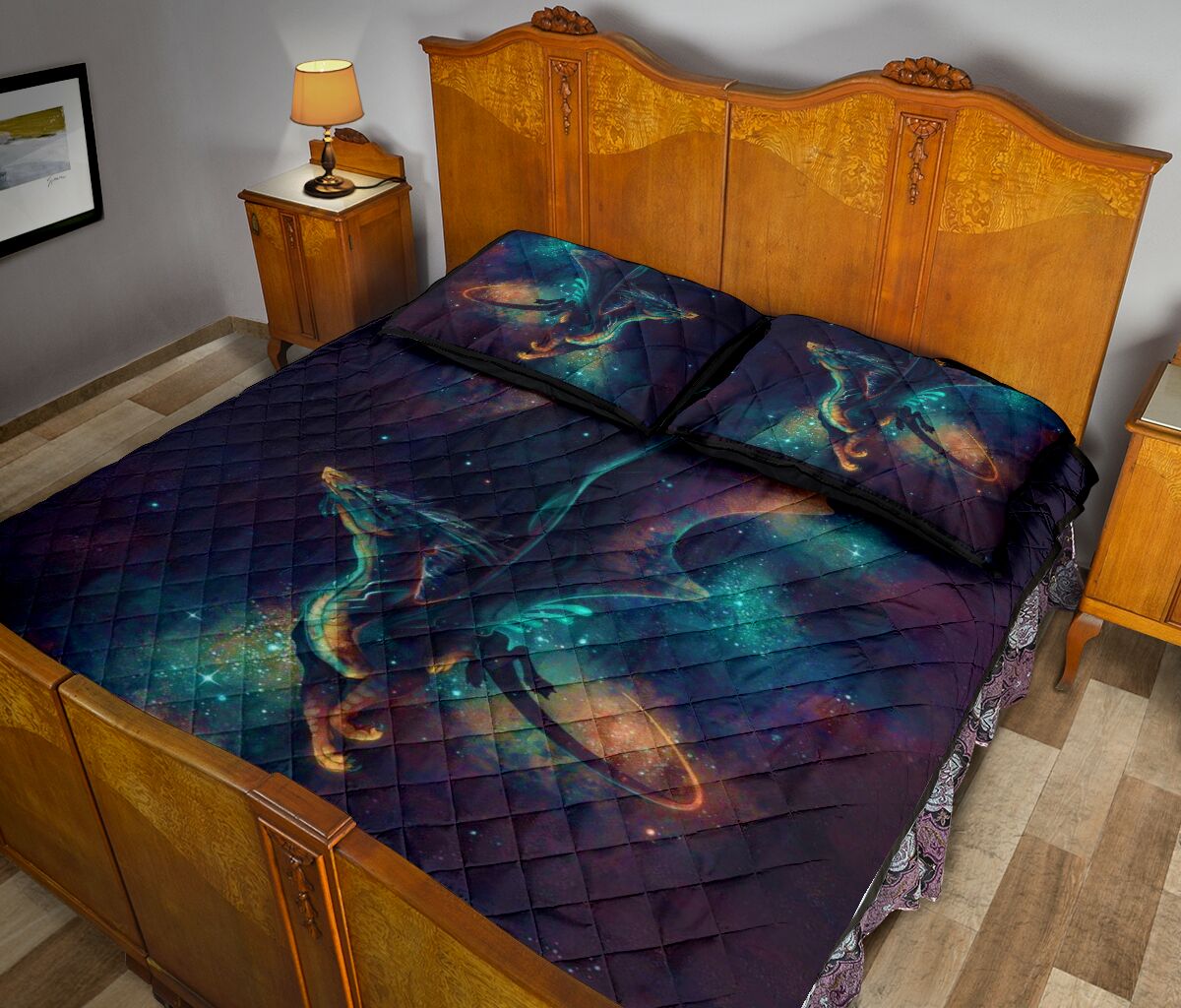 Dragon Blue Galaxy Art Style Quilt Bed Set - Love Quilt Bedding Set