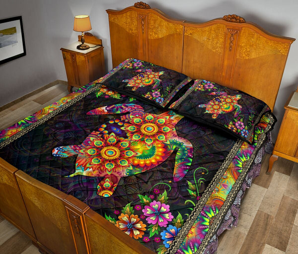 Turtle Mandala Colorful Style Quilt Bed Set - Love Quilt Bedding Set