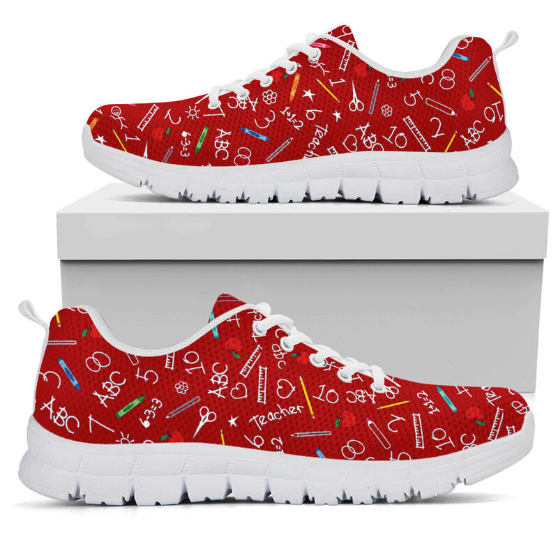Teacher Pattern- Red Sneakers, Running Shoes, Shoes For Women, Shoes For Men, Custom Shoes,- Love Sneakers
