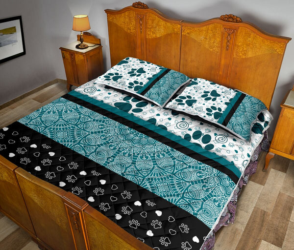 Dog Paw Darkturquoise - Bed Set - Love Quilt Bedding Set