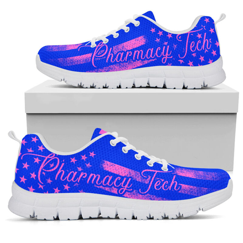 Pharmacy Tech American Flag- Blue Pink Sneakers, Running Shoes, Shoes For Women, Shoes For - Love Sneakers