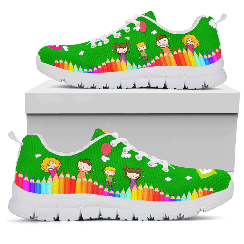 Teacher Abc Green Purple Shoes Sneakers, Running Shoes, Shoes For Women, Shoes For Men, Cust- Love Sneakers