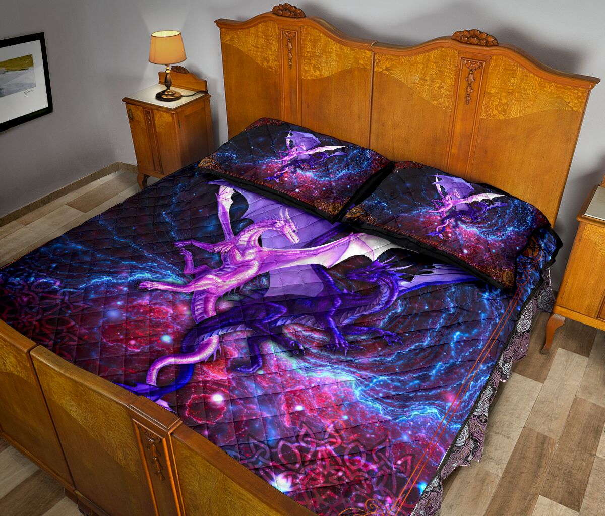 Dragon Couple Mandala Style Quilt Bed Set - Love Quilt Bedding Set