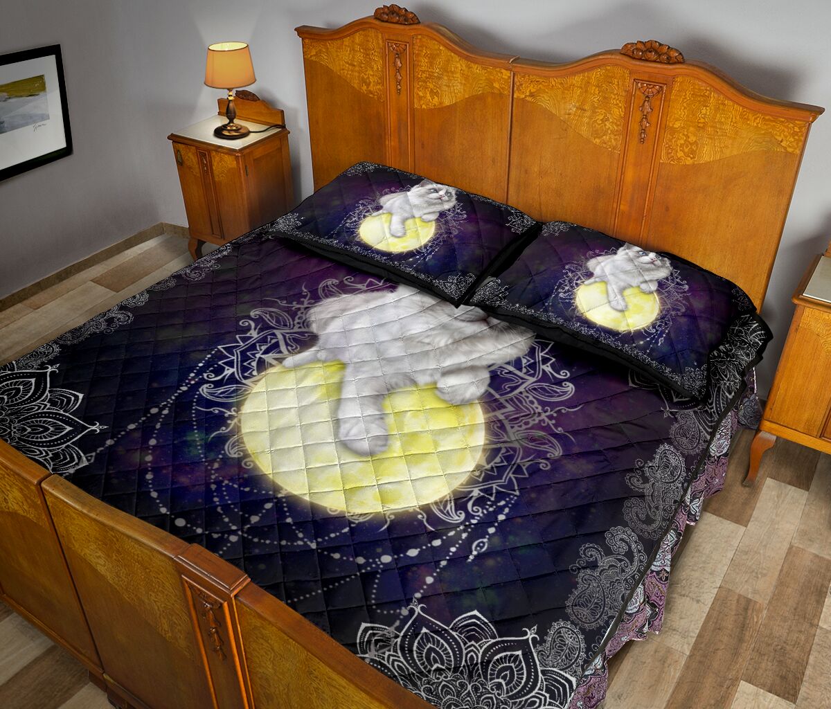 Cat Moon Quilt Bed Set - Love Quilt Bedding Set
