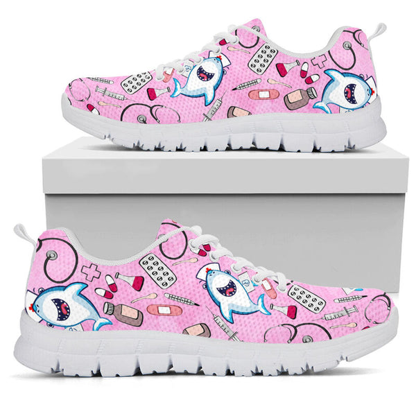 Nurse Shark Pink Sneakers, Running Shoes, Shoes For Women, Shoes For Men, Custom Shoes, L- Love Sneakers