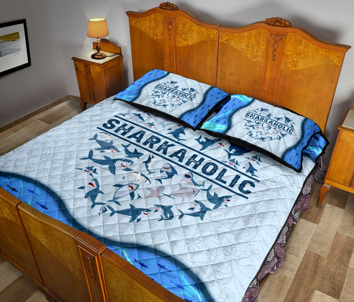 Sharkaholic Pattern Heart Style Quilt Bed Set - Love Quilt Bedding Set