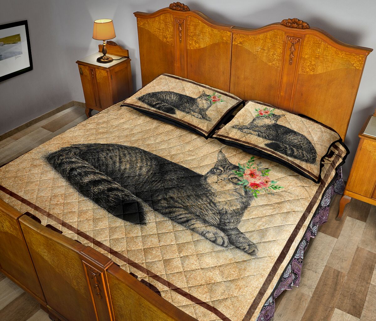 Cat Pen Art Style Quilt Bed Set - Love Quilt Bedding Set