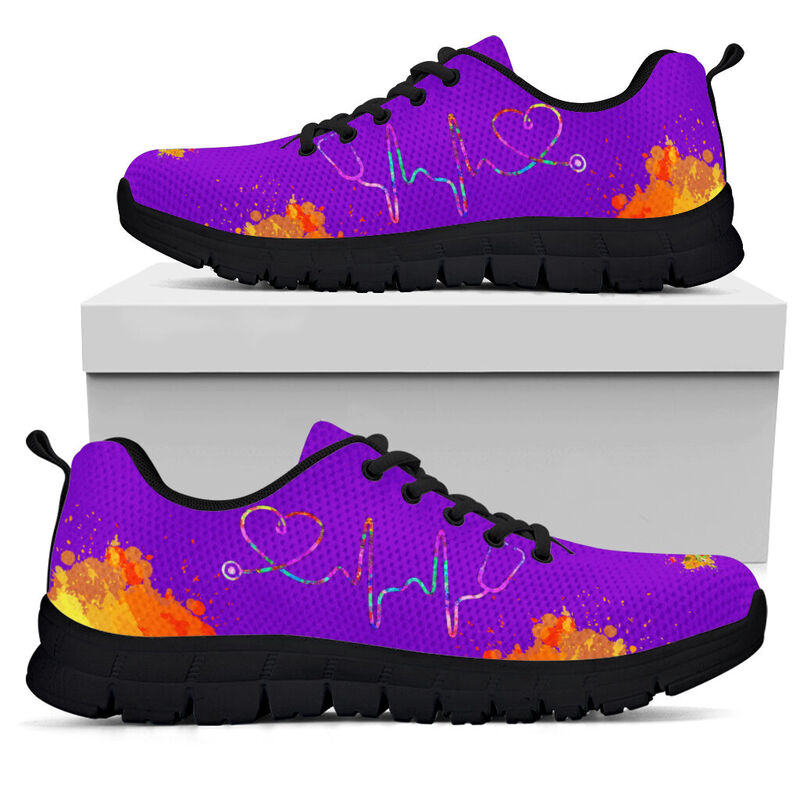 Nurse Heartbeat Art- Purple Sneakers, Running Shoes, Shoes For Women, Shoes For Men, Custom - Love Sneakers