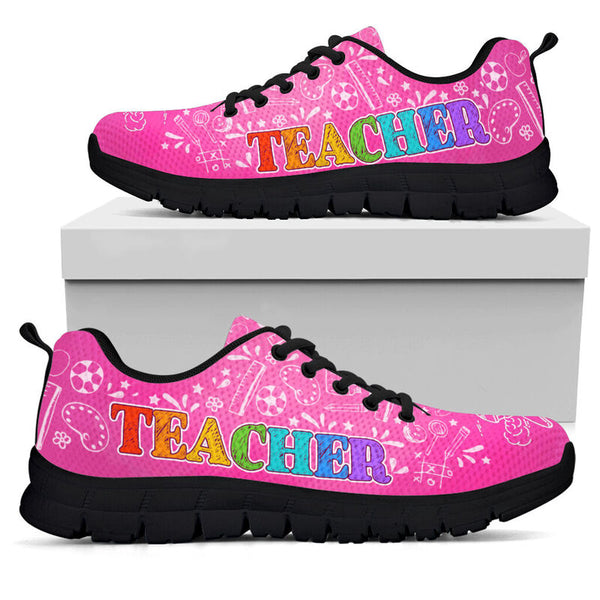 Back To School Teacher Pink Sneakers, Running - Love Sneakers