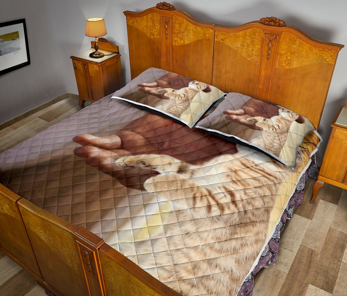 Cat Hand Jesus Quilt Bed Set - Love Quilt Bedding Set