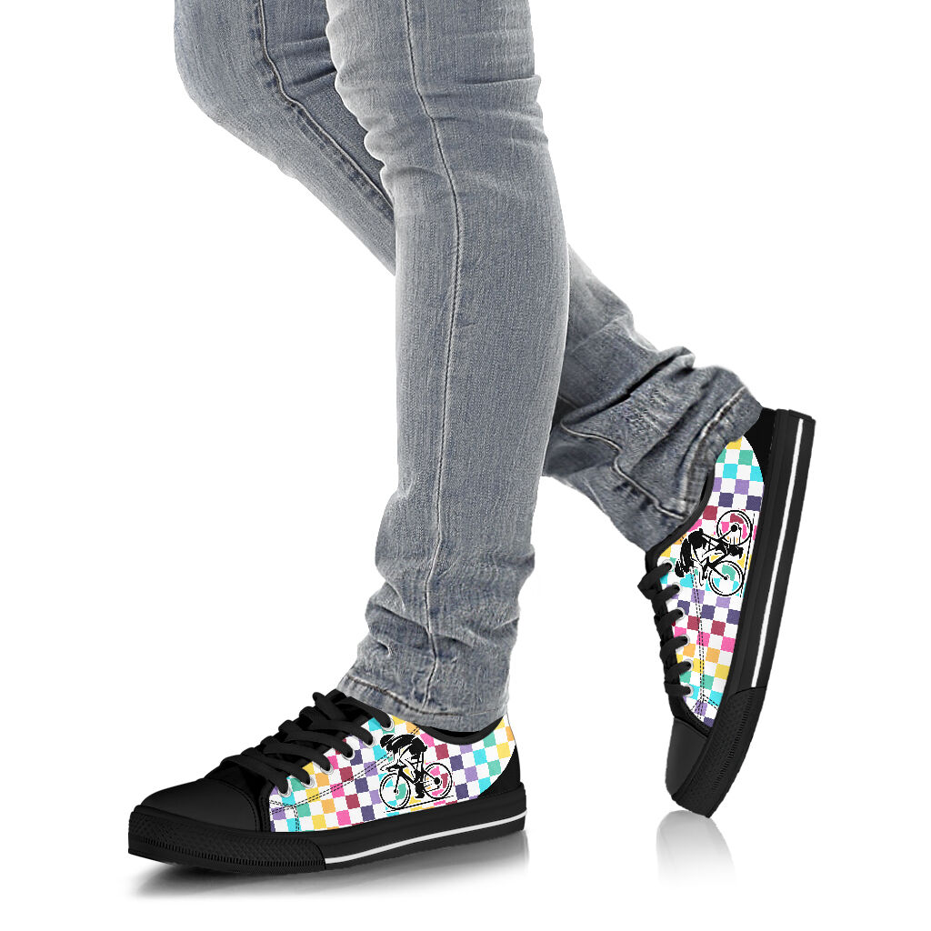 Cycling With Checkerboard - Low Top Shoe - Love Love Top Shoes