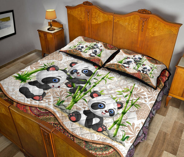 Cute Panda And Bamboo - Bed Set - Love Quilt Bedding Set