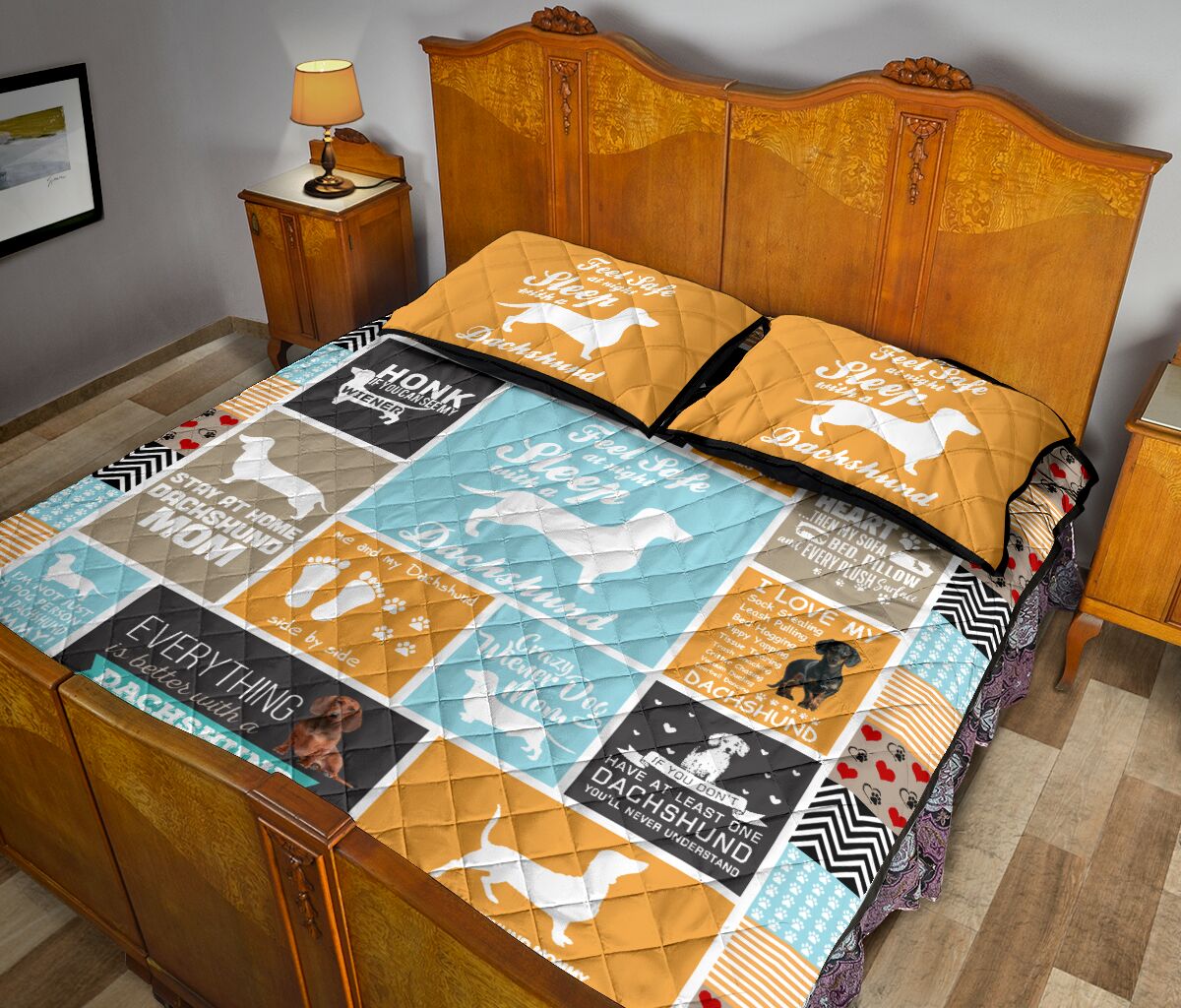 Dachshund Blue Color - Quilt Bed Set - Love Quilt Bedding Set