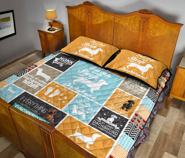 Dachshund Blue Color - Quilt Bed Set - Love Quilt Bedding Set