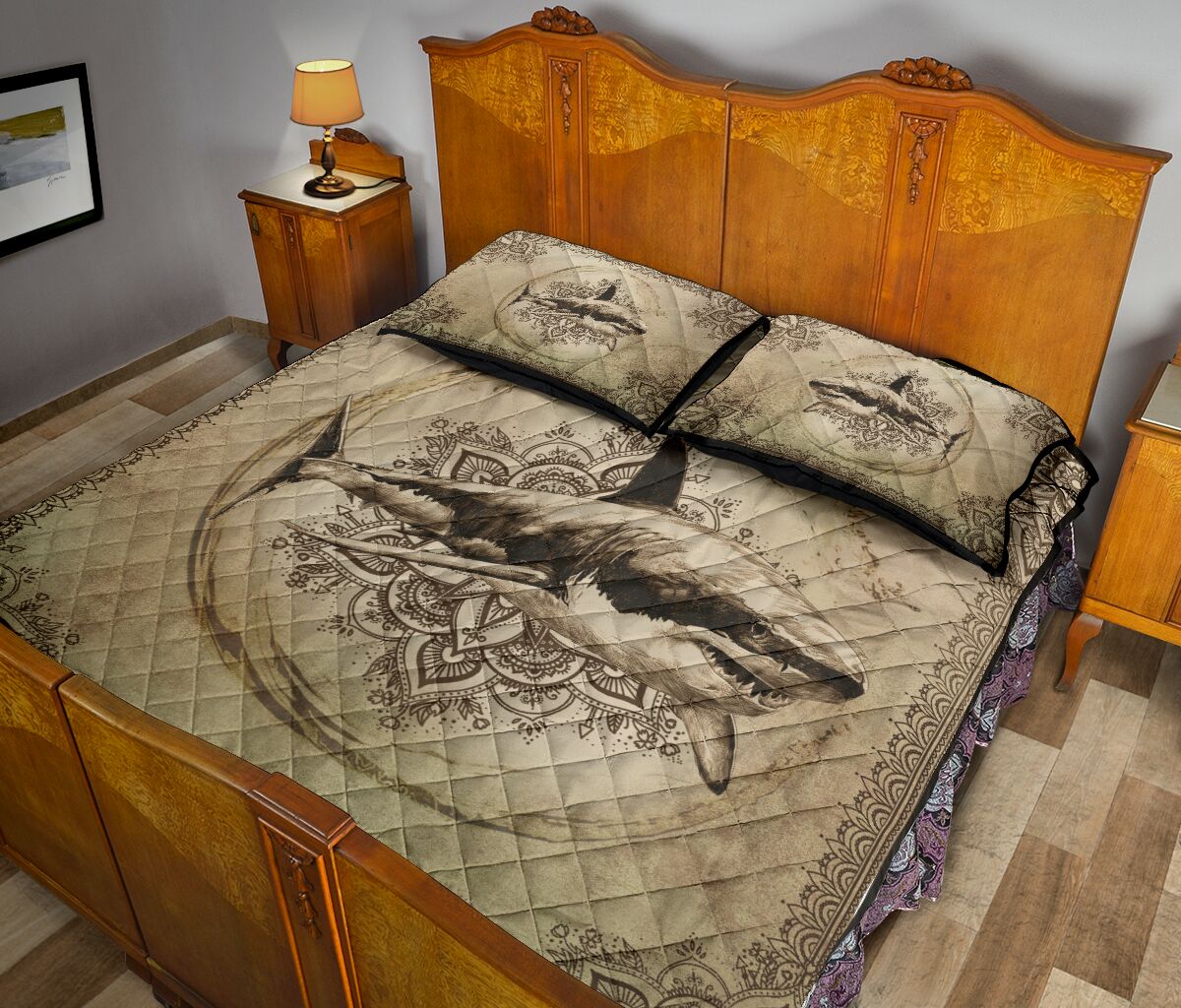 Shark Pencil Drawing Style Quilt Bed Set - Love Quilt Bedding Set