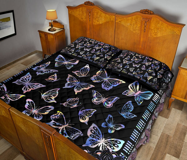 Butterfly Hologram Style Quilt Bed Set - Love Quilt Bedding Set