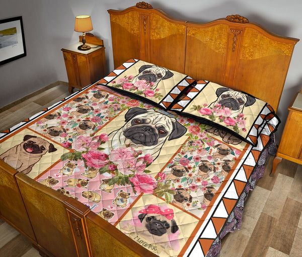 Pug Flower - Bed Set - Love Quilt Bedding Set