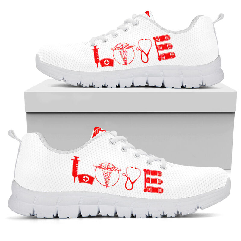 Nurse- Love Red White Sneakers, Running Shoes, Shoes For Women, Shoes For Men, Custom Shoes,- Love Sneakers