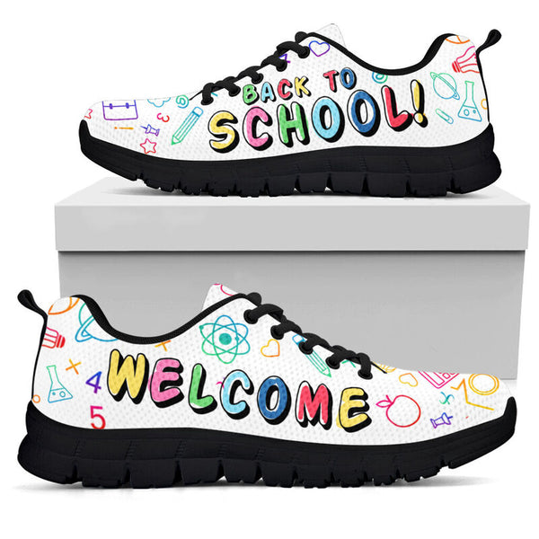 Teacher Welcome Black Sneakers, Running Shoes, Shoes For Women, Shoes For Men, Custom Shoes,- Love Sneakers