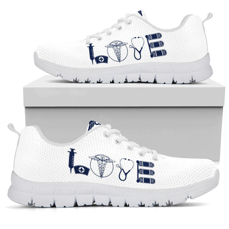 Nurse- Love Dark Blue White Sneakers, Running Shoes, Shoes For Women, Shoes For Men, Custom - Love Sneakers