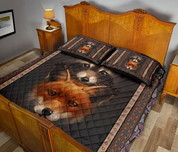 Fox Raccoon Quilt Bed Set 55 - Love Quilt Bedding Set