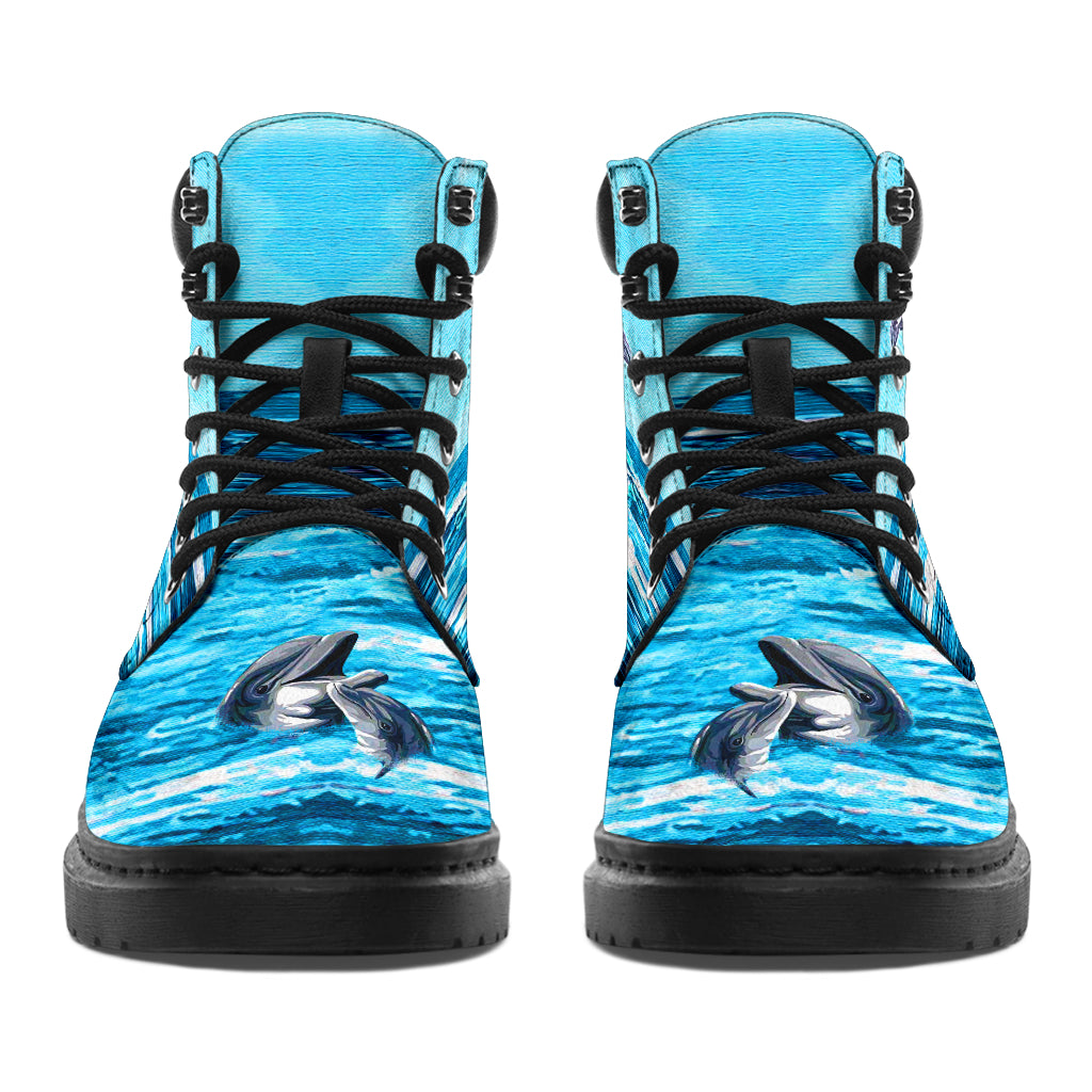 Dolphin Ocean Paint Boots Sky - Love All Season Boots