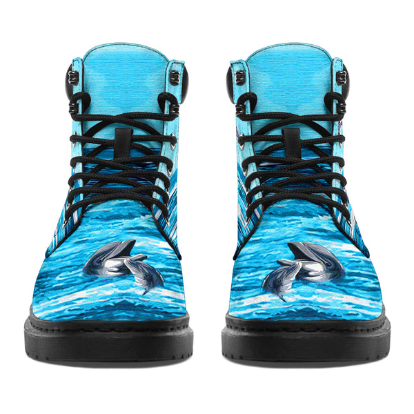 Dolphin Ocean Paint Boots Sky - Love All Season Boots