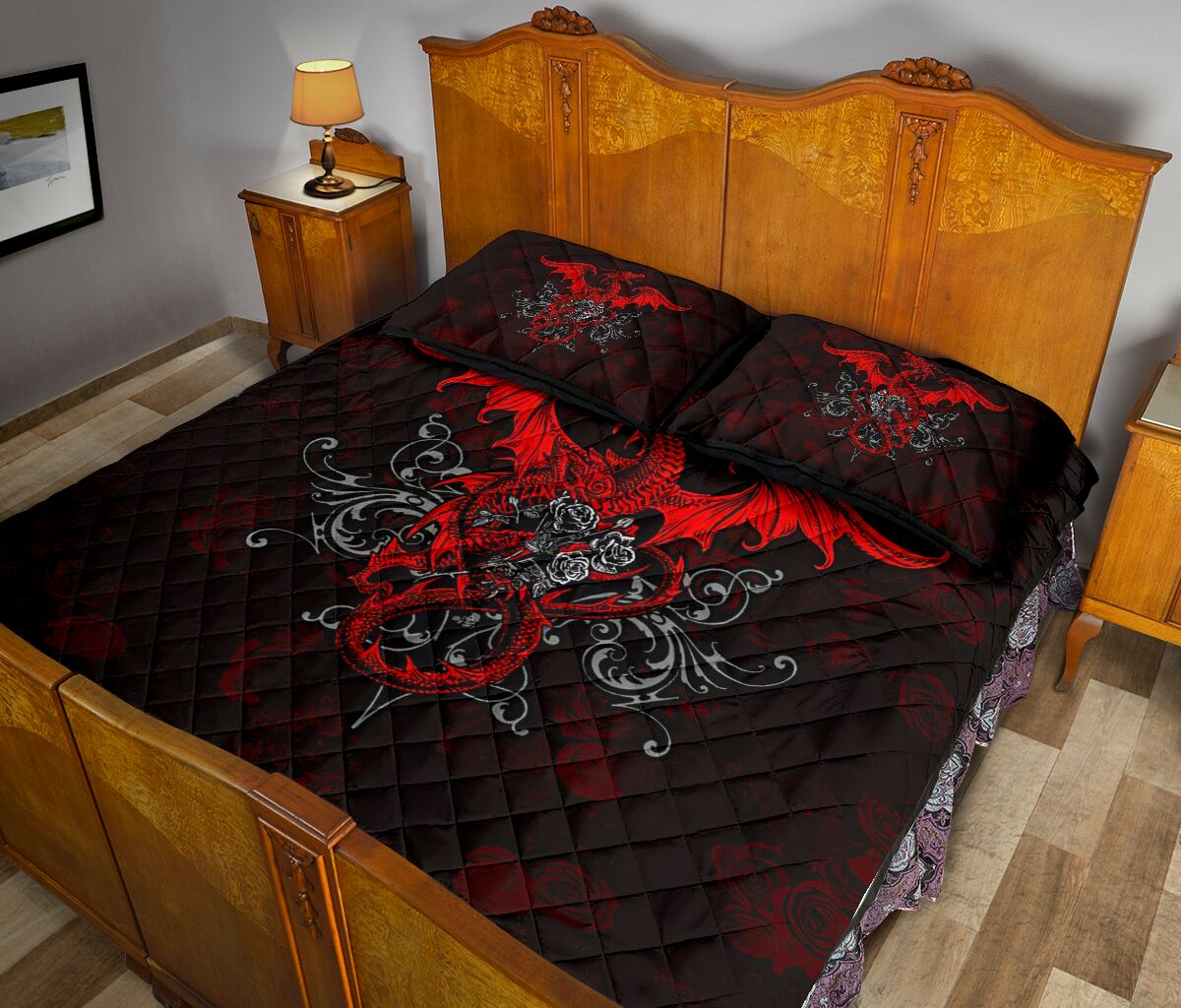 Dragon Rose Art Style Quilt Bed Set - Love Quilt Bedding Set