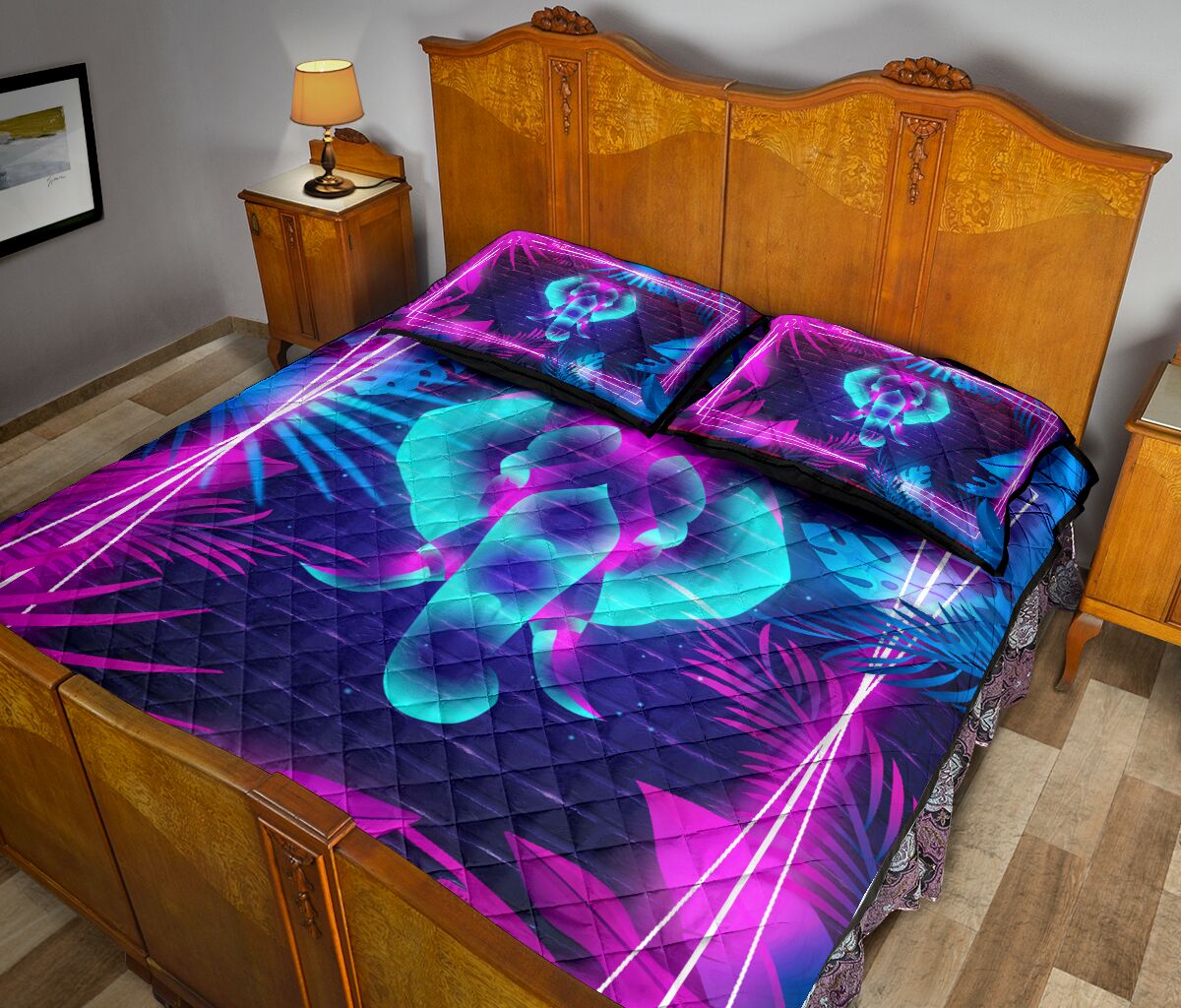 Elephant Neon Art Style Quilt Bed Set - Love Quilt Bedding Set