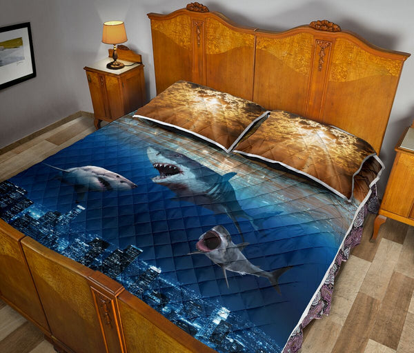 Sharks And Ocean Floor- Bed Set - Love Quilt Bedding Set