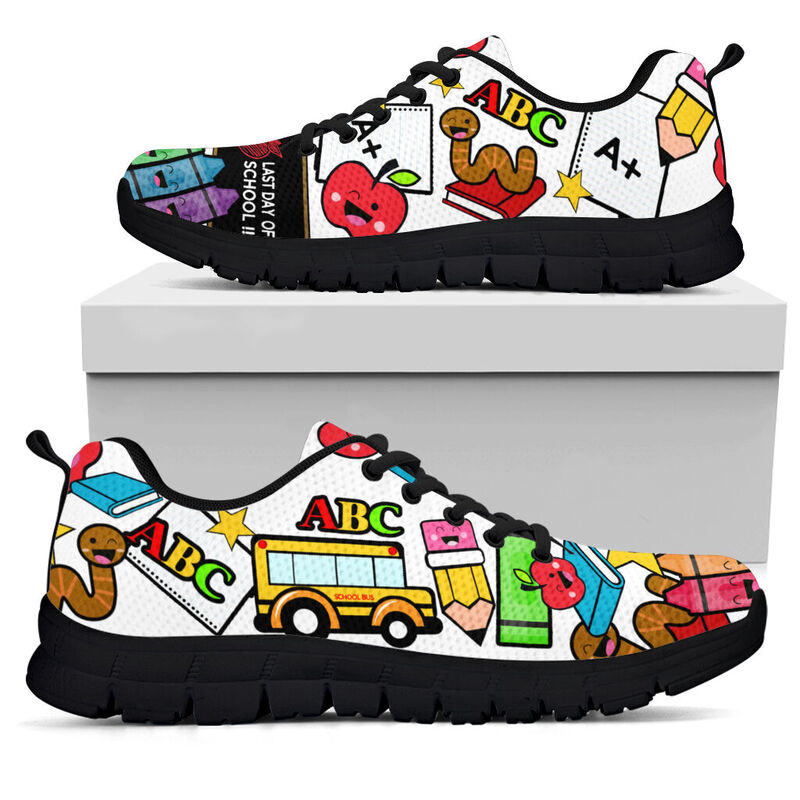 Teacher- Last Day Of School Black Sneakers, Running Shoes, Shoes For Women, Shoes For Men, C- Love Sneakers