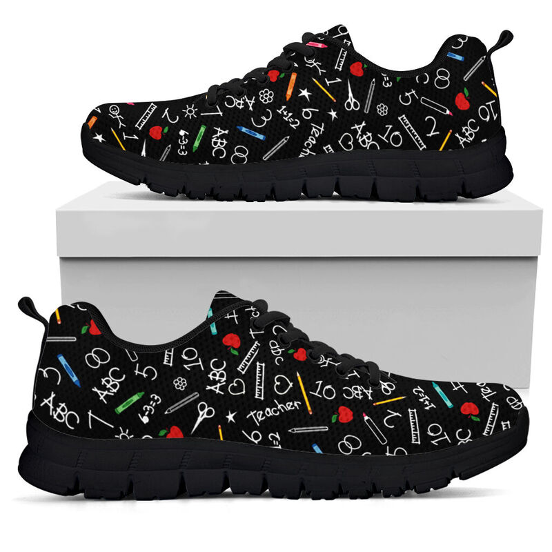 Teacher Pattern- Black Soles Sneakers, Running Shoes, Shoes For Women, Shoes For Men, Custo- Love Sneakers