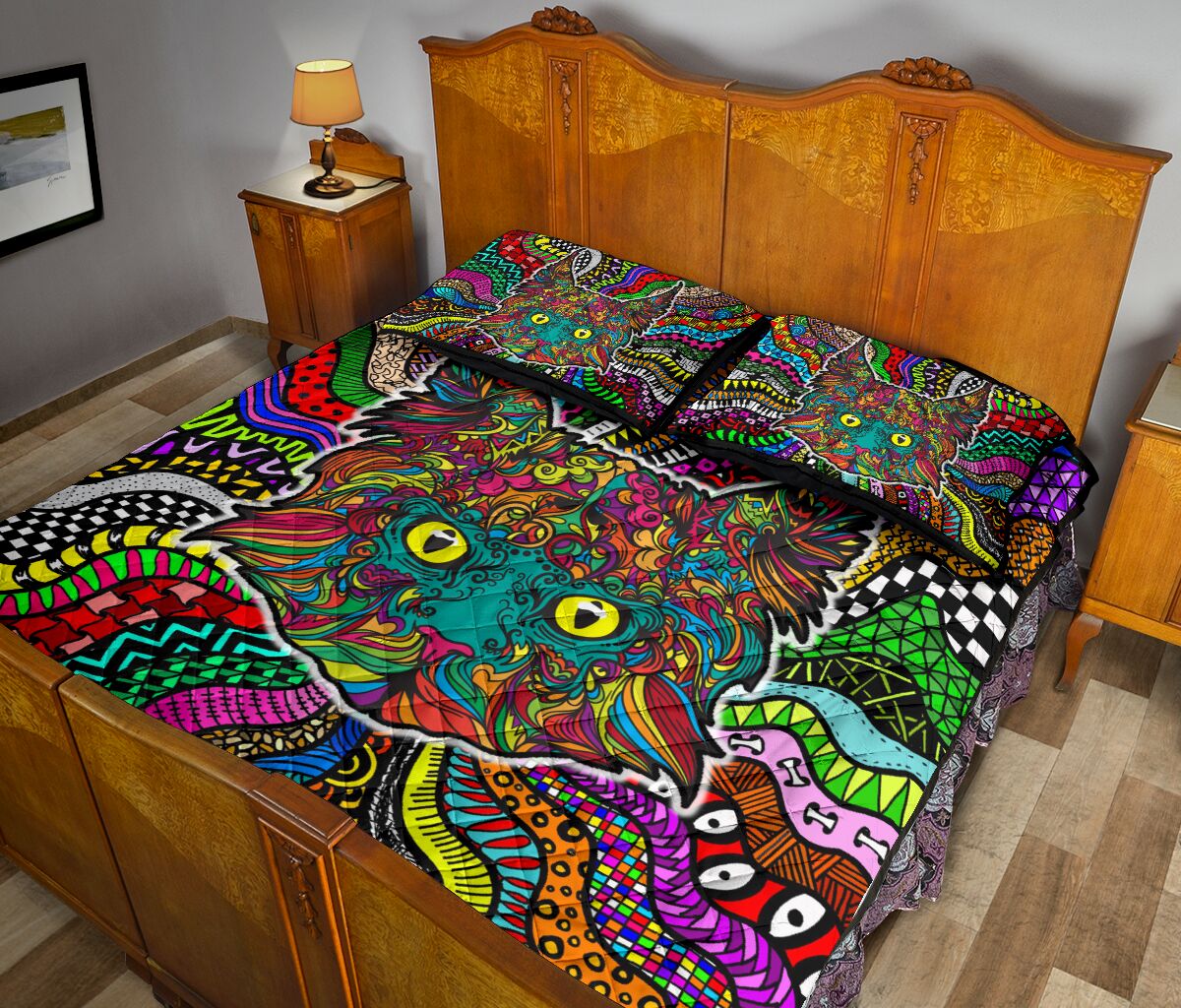 Cat Coloful Style Quilt Bed Set - Love Quilt Bedding Set