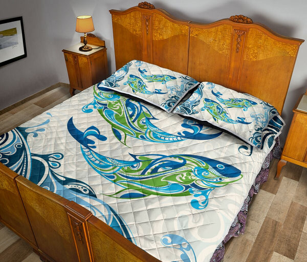 Dolphin Abstract Curve Background Style Quilt Bed Set- Love Quilt Bedding Set