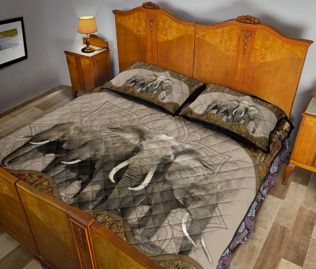 Elephant Tree And Mandala Style Quilt Bed Set - Love Quilt Bedding Set