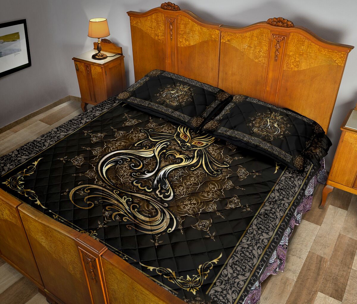 Cat Gold Quilt Bed Set- Love Quilt Bedding Set