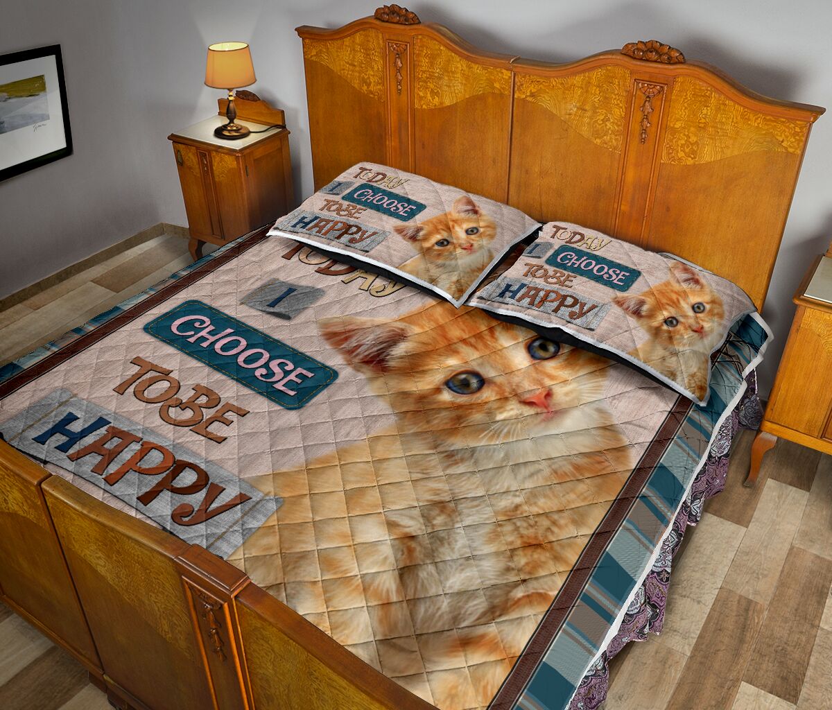 Cat Today I Choose Tobe Happy Quilt Bed Set - Love Quilt Bedding Set