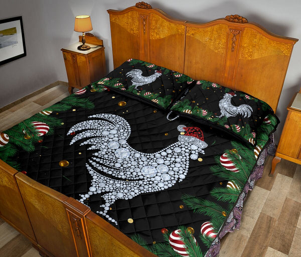 Chicken Diamond Hat Santa Backgroud Christmas Quilt Bed Set - Love Quilt Bedding Set