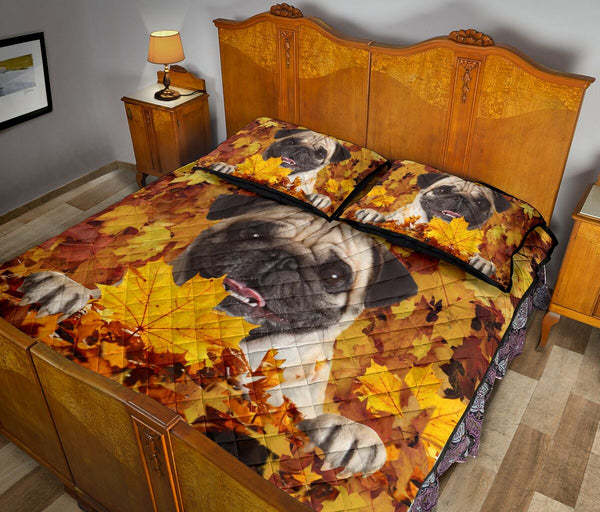 Pug And Leaves - Bed Set - Love Quilt Bedding Set