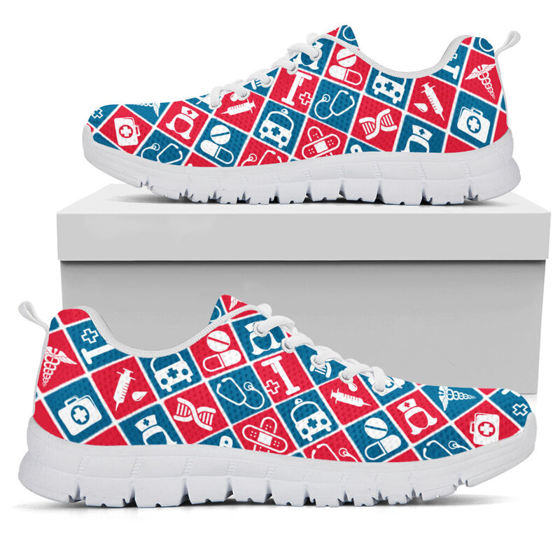 Nurse Pattern Red Blue Shoes Sneakers, Running Shoes, Shoes For Women, Shoes For Men, Custo- Love Sneakers