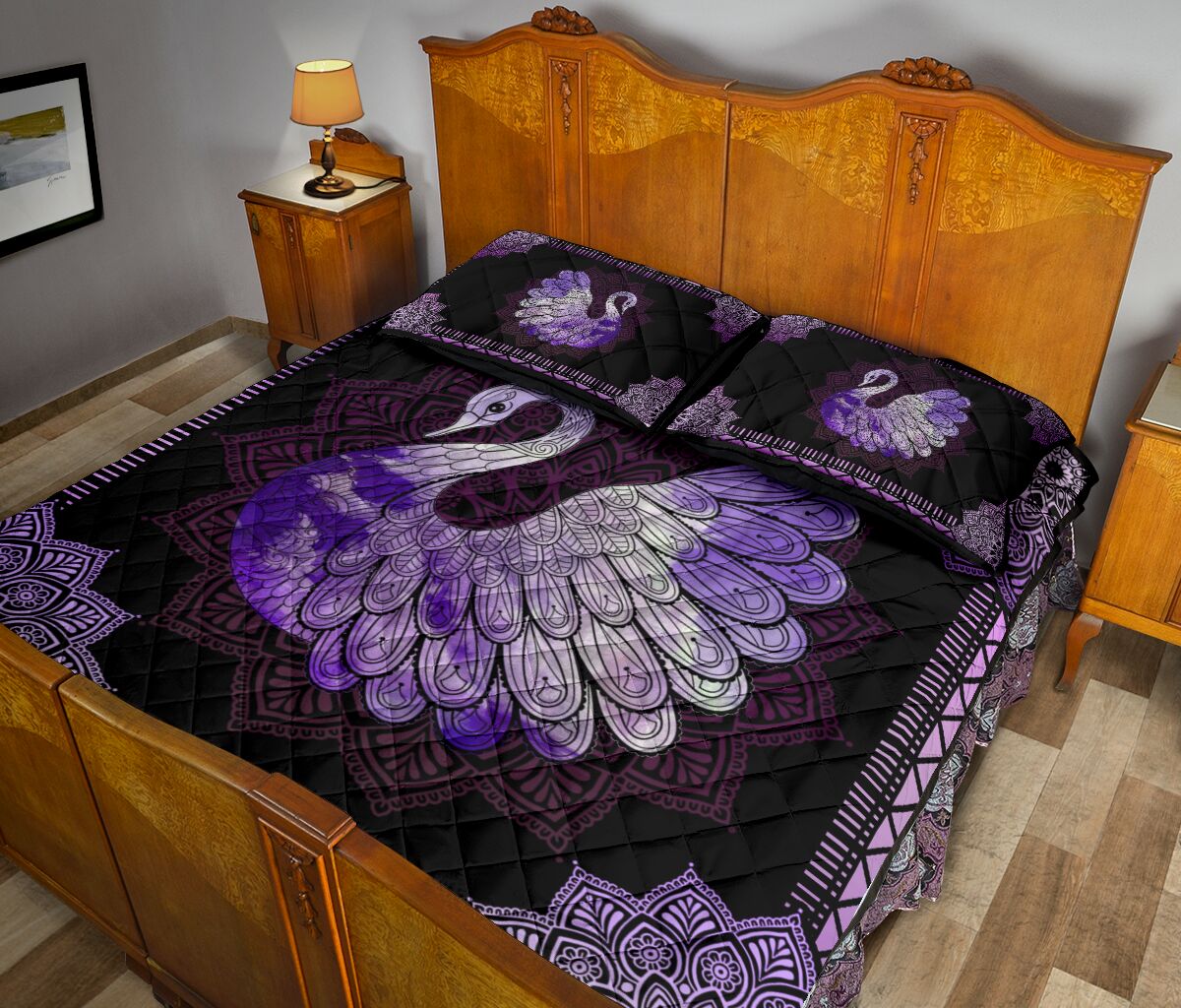 Swan Quilt Bed Set 29 - Love Quilt Bedding Set