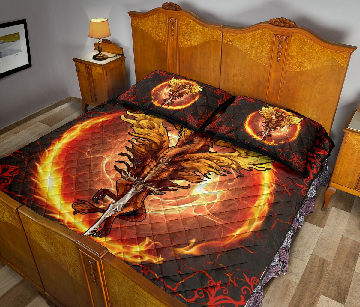 Dragon Fire Lava Art Style Quilt Bed Set - Love Quilt Bedding Set
