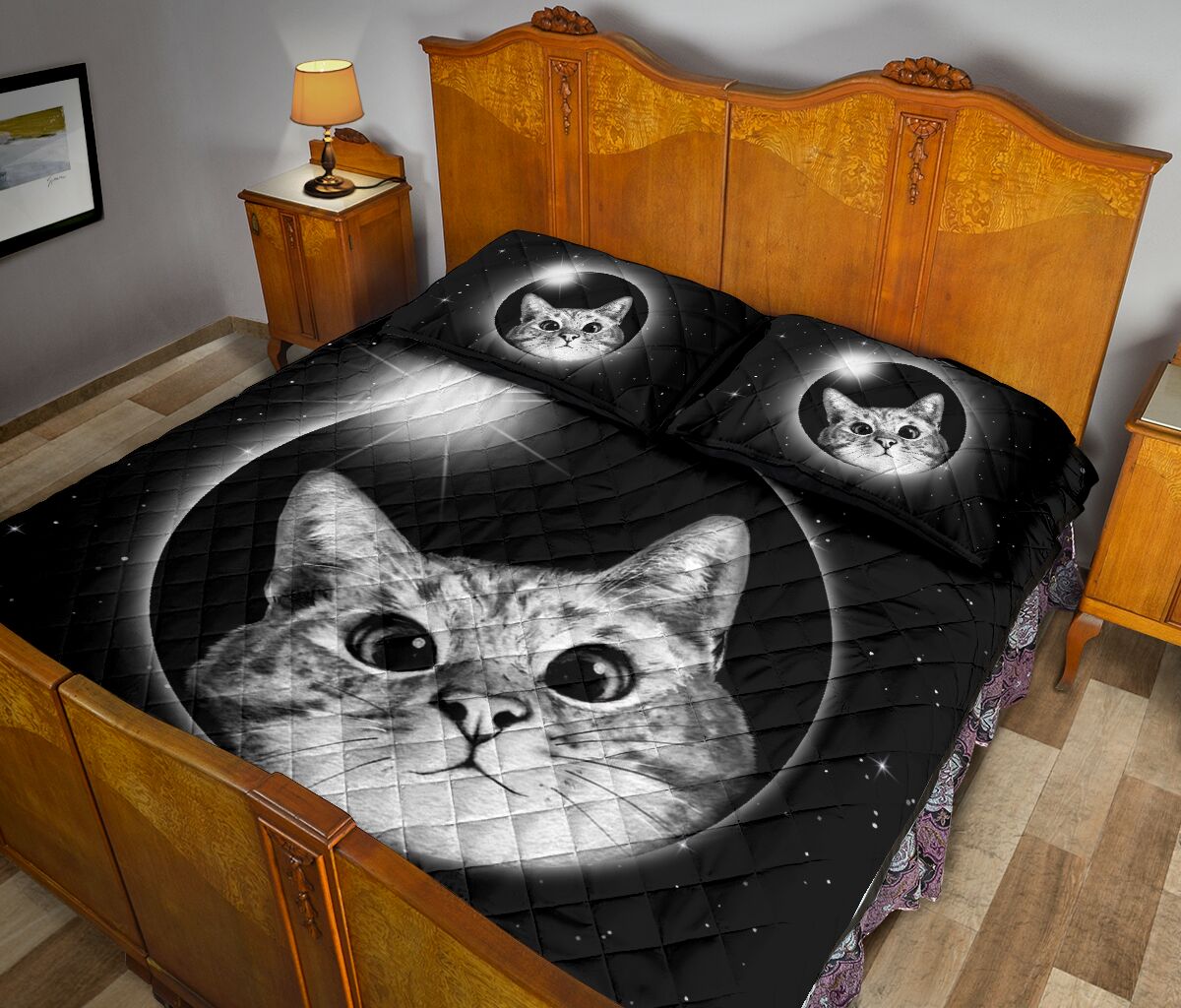 Cat Drawing Galaxy Quilt Bed Set- Love Quilt Bedding Set