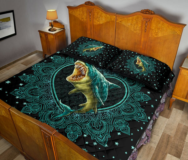 Shark Mandala Gold Art Style Quilt Bed Set - Love Quilt Bedding Set