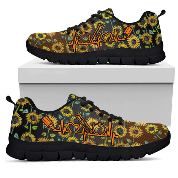 Teacher Sunflower Pattern Black Kd Sneakers, Running Shoes, Shoes For Women, Shoes For Men, - Love Sneakers