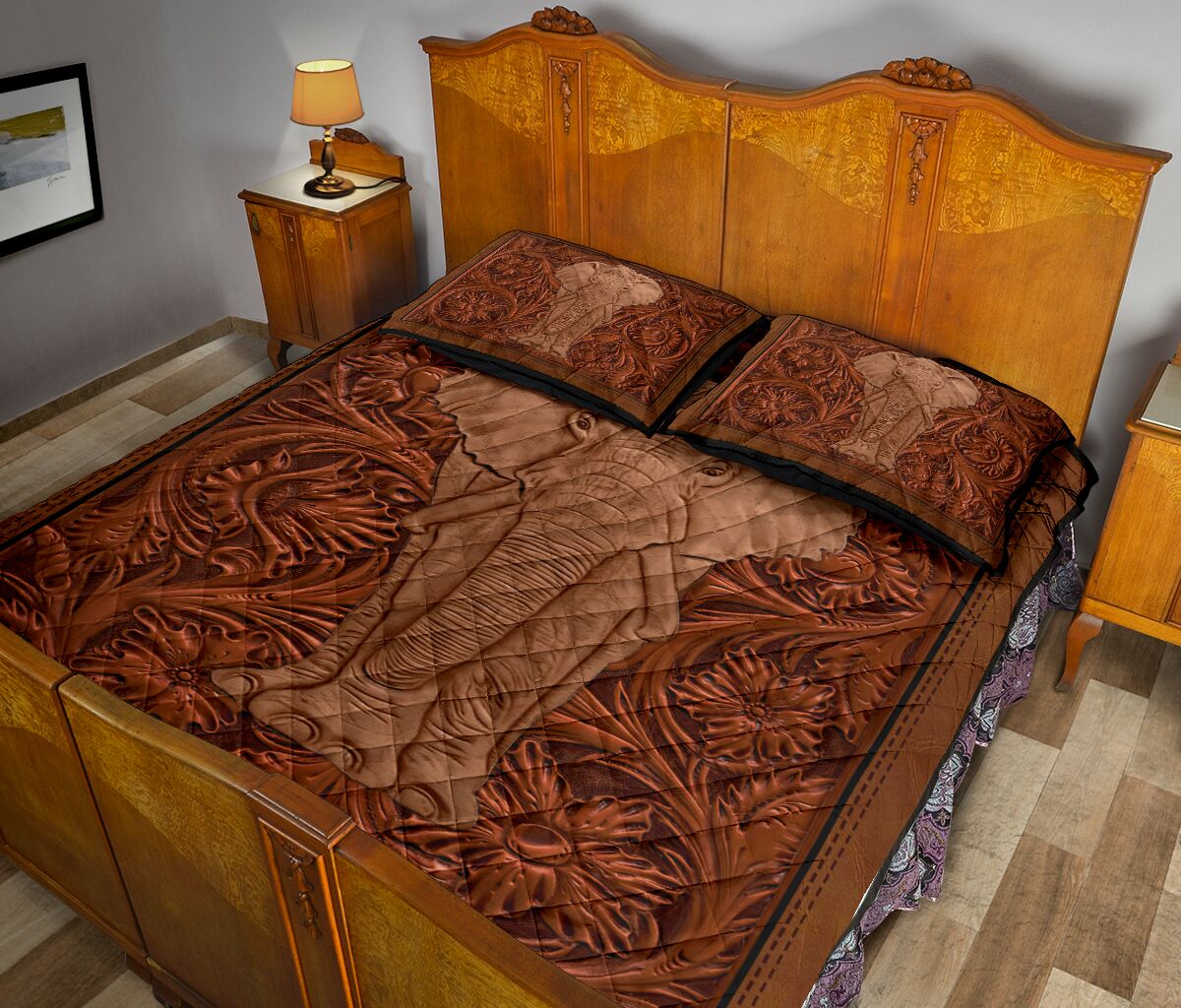Elephant Wood Style Quilt Bed Set- Love Quilt Bedding Set