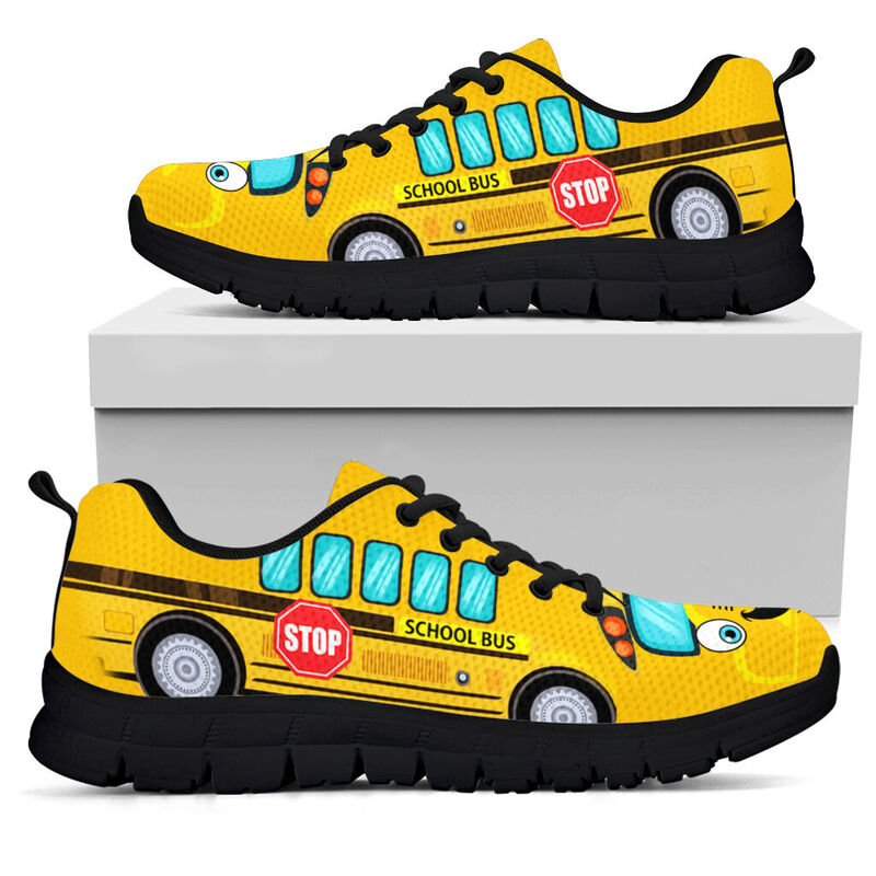 School Bus Cartoon Sneakers, Runni- Love Sneakers